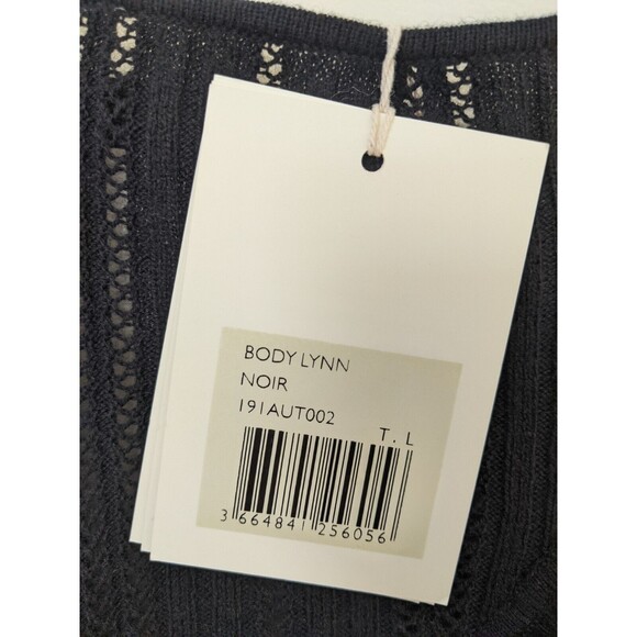 Sezane Lynn Bodysuit Black Open Knit Long Sleeve Ruffle Size Large - Picture 14 of 15